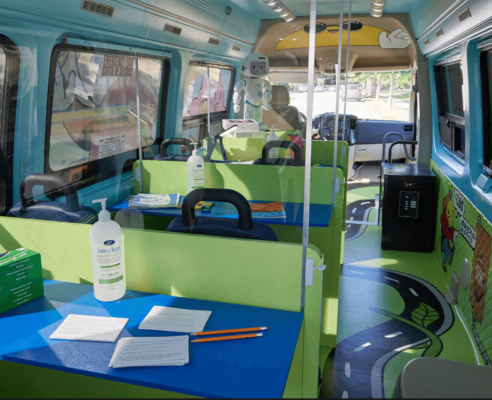 LDS mobile classroom inside view of learning stations