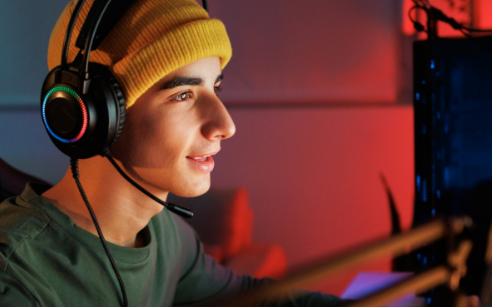 teenager playing a video game