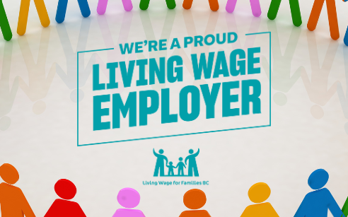 Cut out people in circle with living wage logo