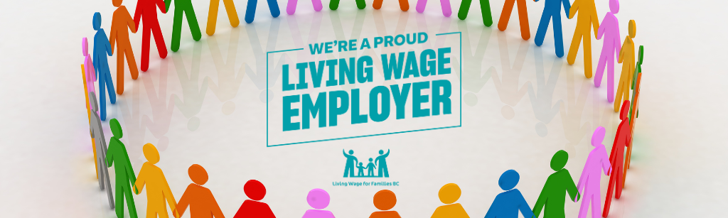 Cut out people in circle with living wage logo