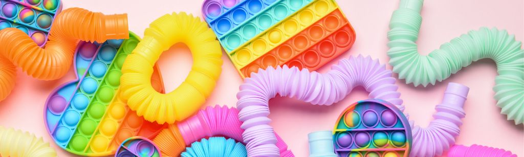 a group of colourful fidgets
