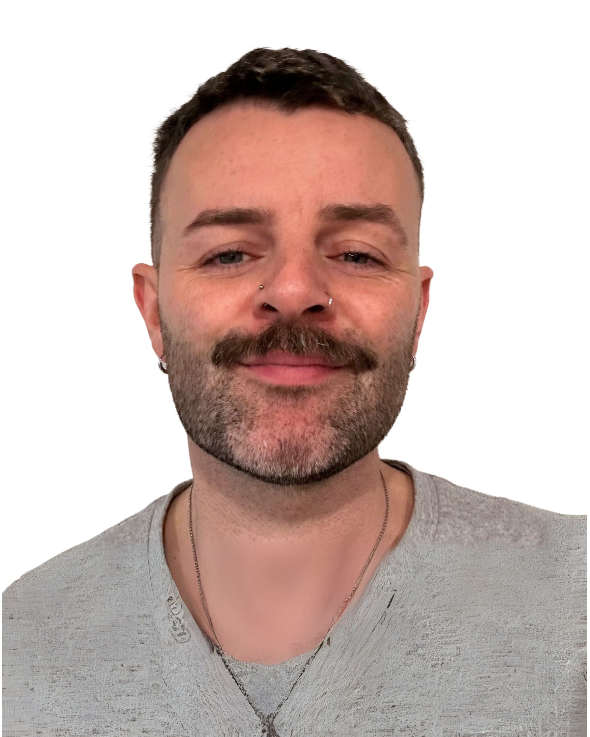 Man with moustache looking at camera